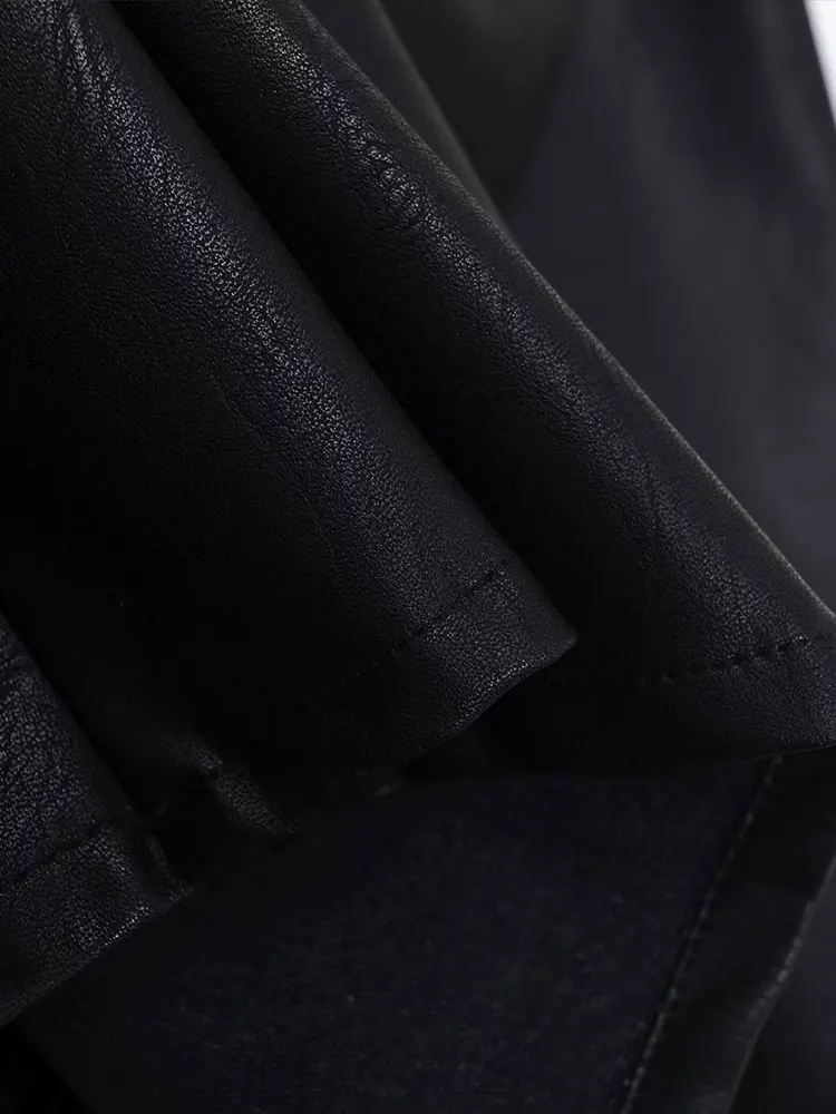 Nlzgmsj Herfst Casual Chic Mini Shorts Rok Vooraan Split Hoge Taille PU Shorts Damesmode Streetwear Herfst Shorts