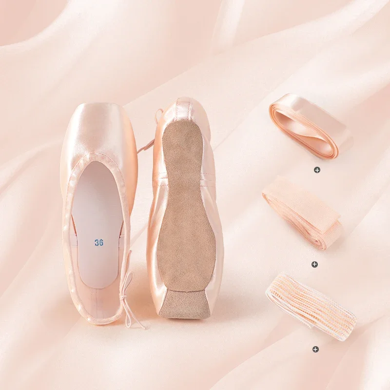 Professional Ballet Pointe Shoes With Genuine Leather Sole Women Satin Ballet Shoes With Ribbons For Professional Ballerina