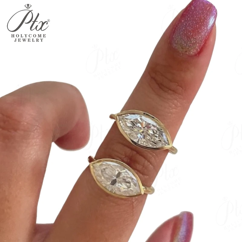 

Customize Ring Marquise Shape 10k 14k 18k Gold Moissanite Diamond Wedding Engagement Band with Certificat ​Factory Outlet Charms