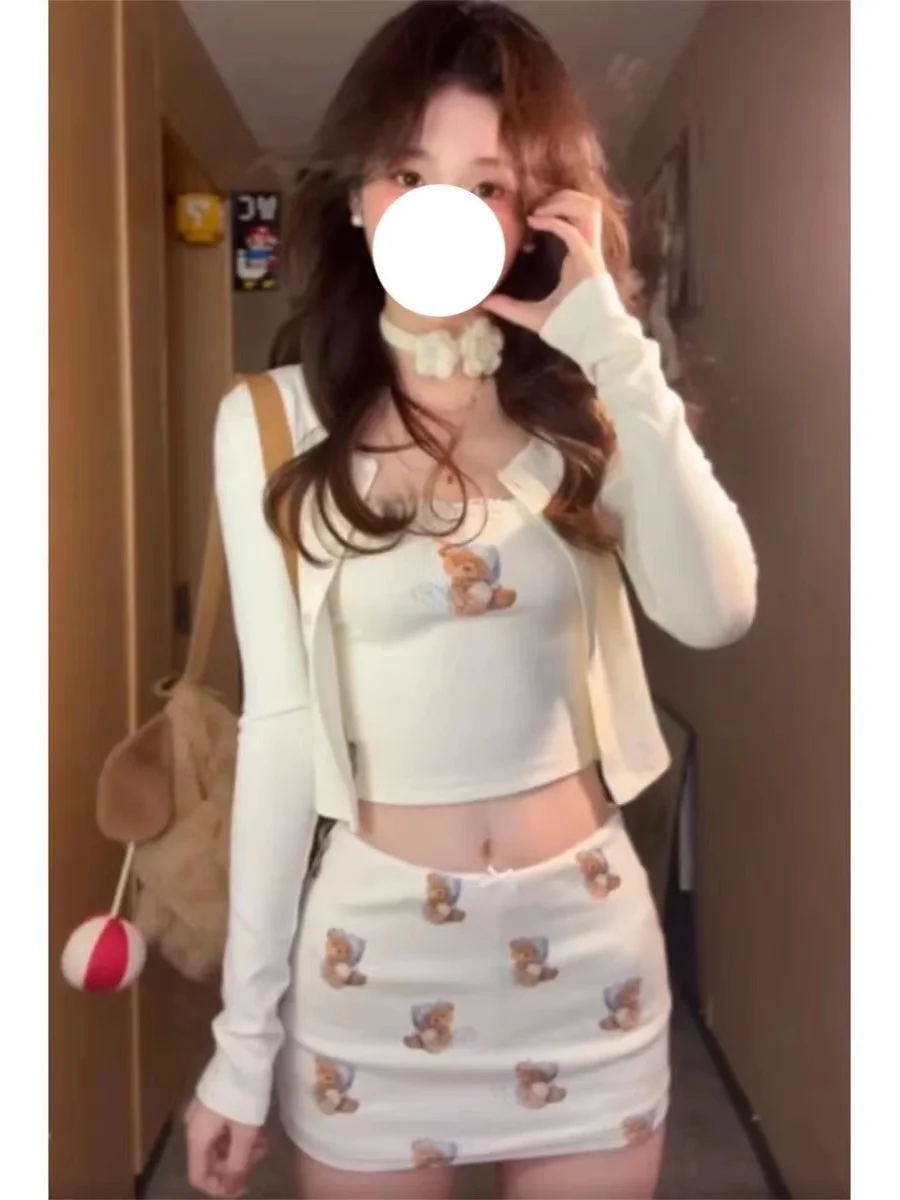 エレロングスベオープンカーディガン トップス レディース 春秋 オルト Aラインスカート パンツ ファッションセット シックなTシャツスーツ
