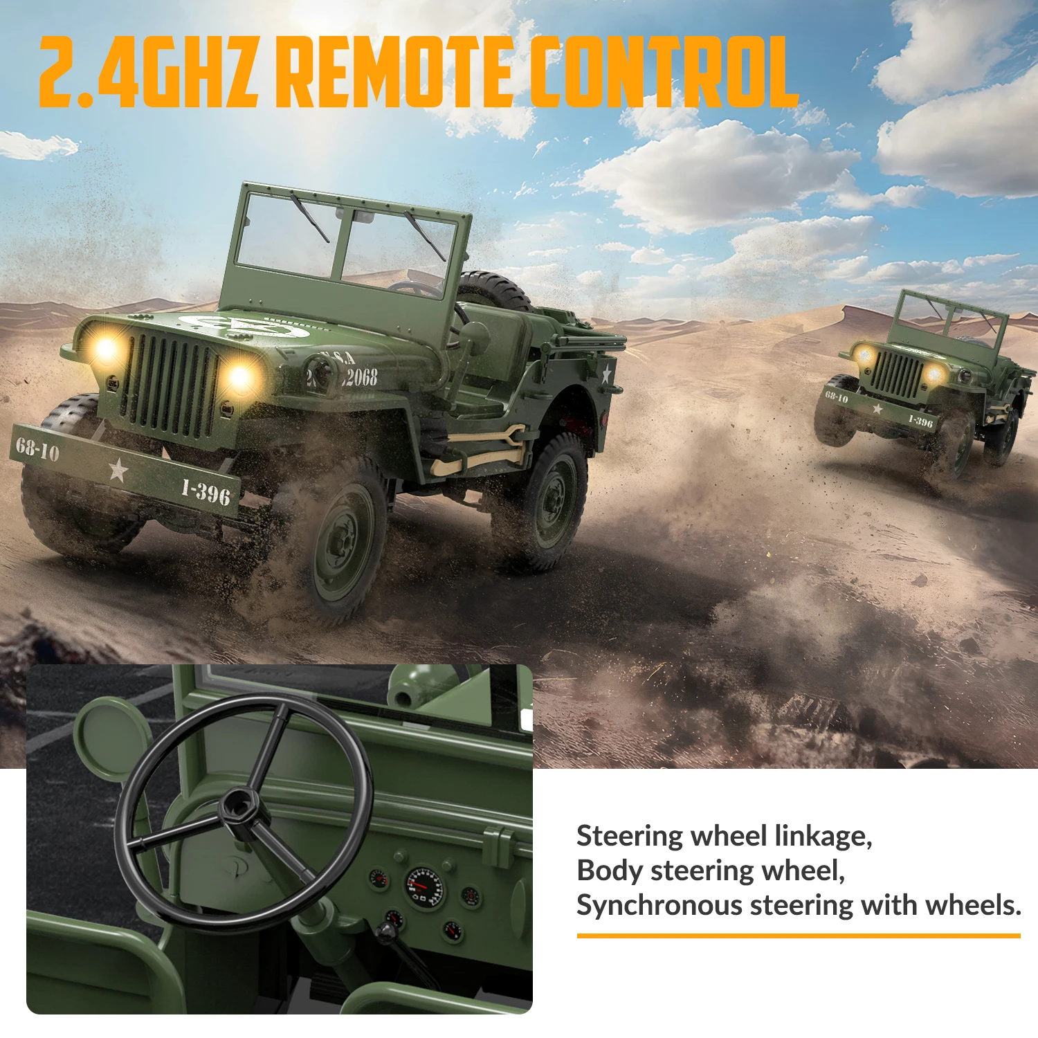 RACENT RC Crawler Simulation eines Mehrzweck-Geländewagen im Maßstab 1:10 2.4G Scaler Willys Jeep