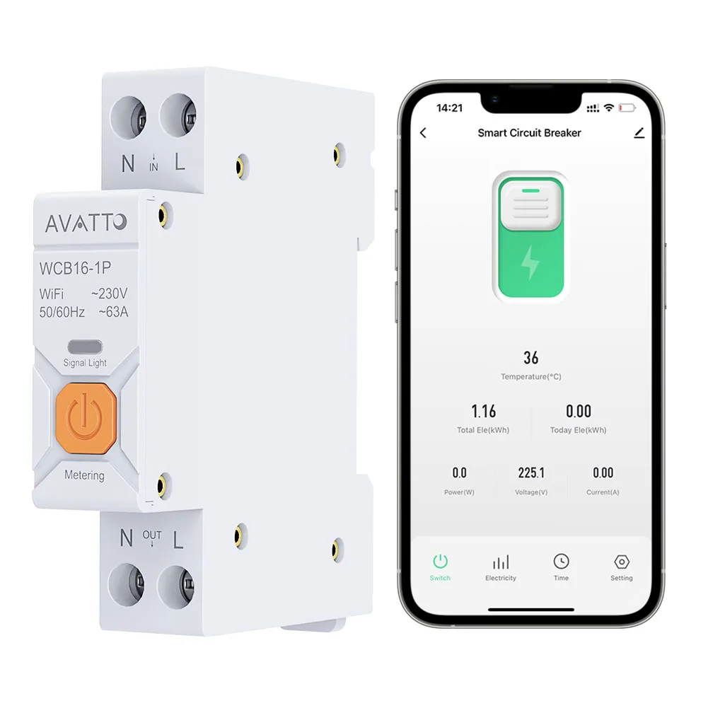 

WiFi Smart Circuit Breaker Switches Smart Life App 1P+N 63A Timer Module Support for Alexa Google Home Alice Voice Control