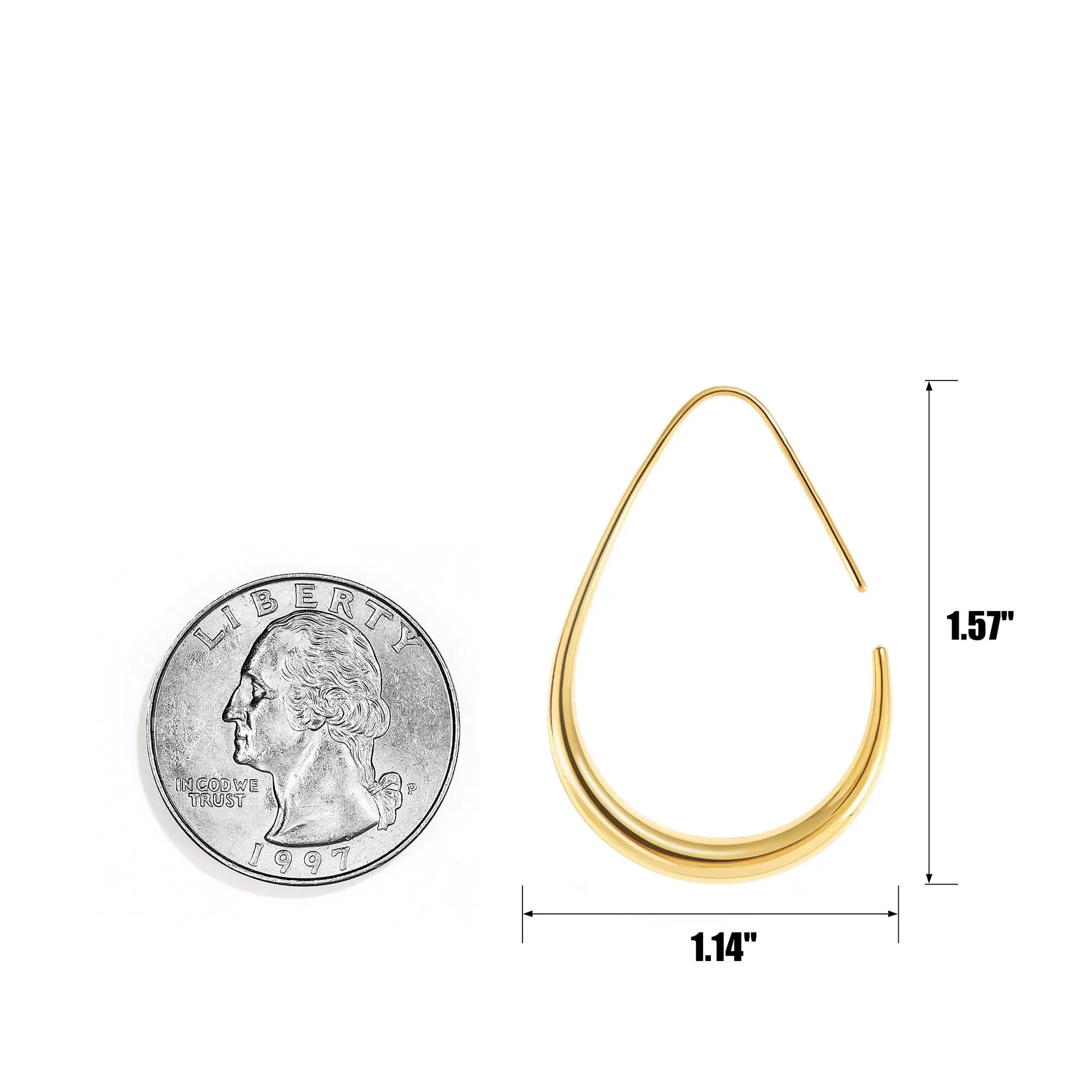 Shevalues Teardrop Hoop Earrings for Women New 14K Gold Plated Oval Pull Through Hoops Women Girls Popular Gold Drop Earring