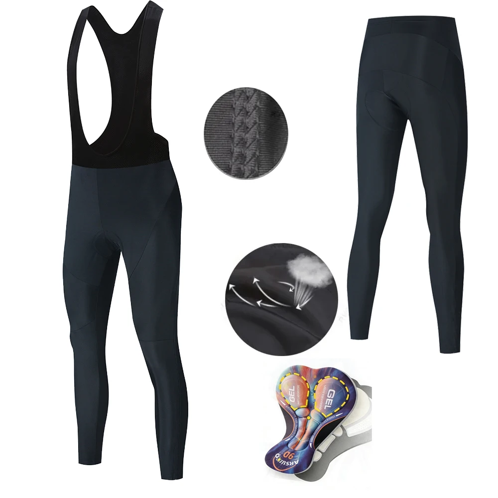 

9D Colorful Silicone Seat Cushion Spring Autumn Pure Black Bib Pants MTB Bike Outdoor Cycling Trousers Bike Bib Pants Quick Dry