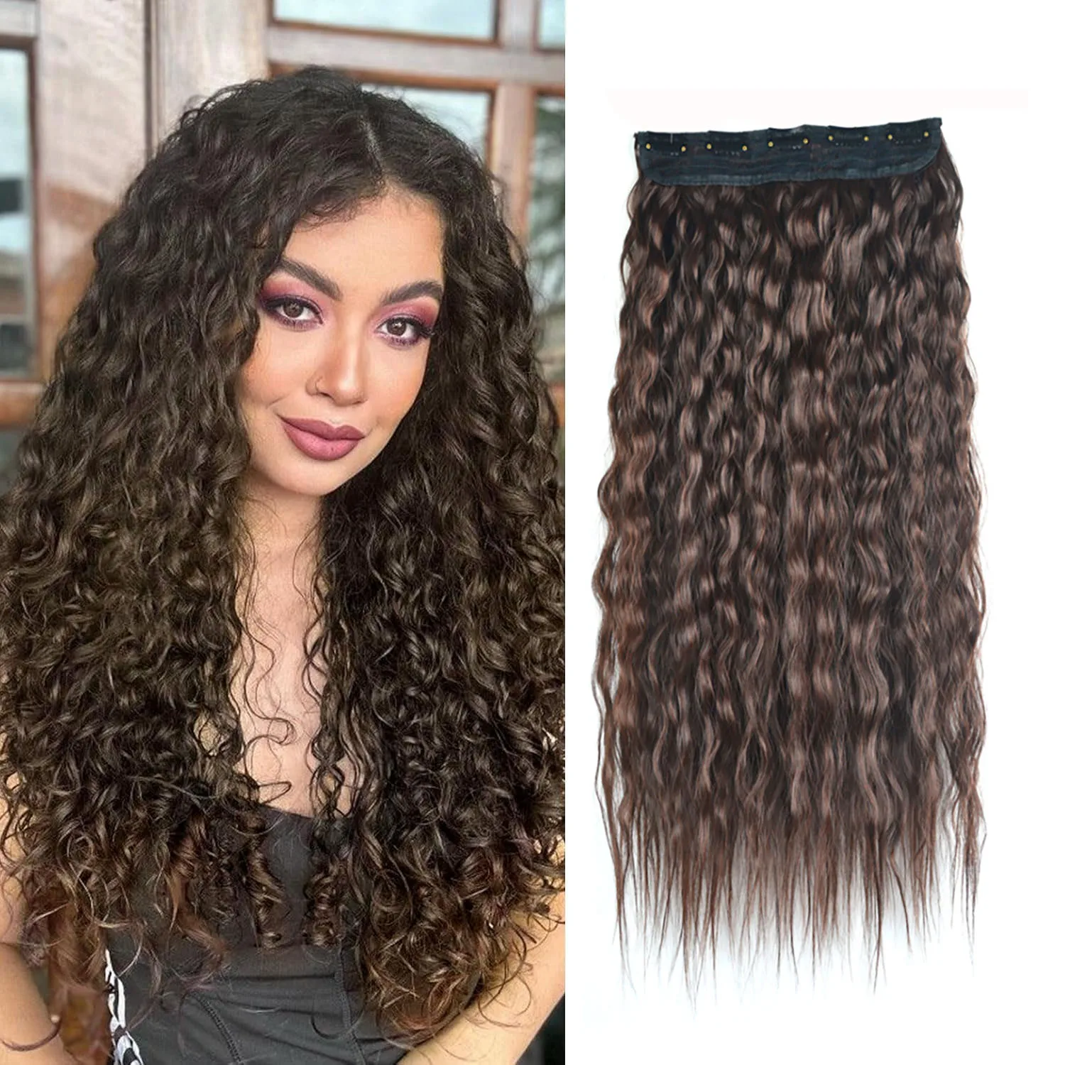 

Synthetic Hair Extension Ombre Color Clip in One Piece Loose Wave Curly Long Hairpieces Black Blue Pink Optional Easy Wear