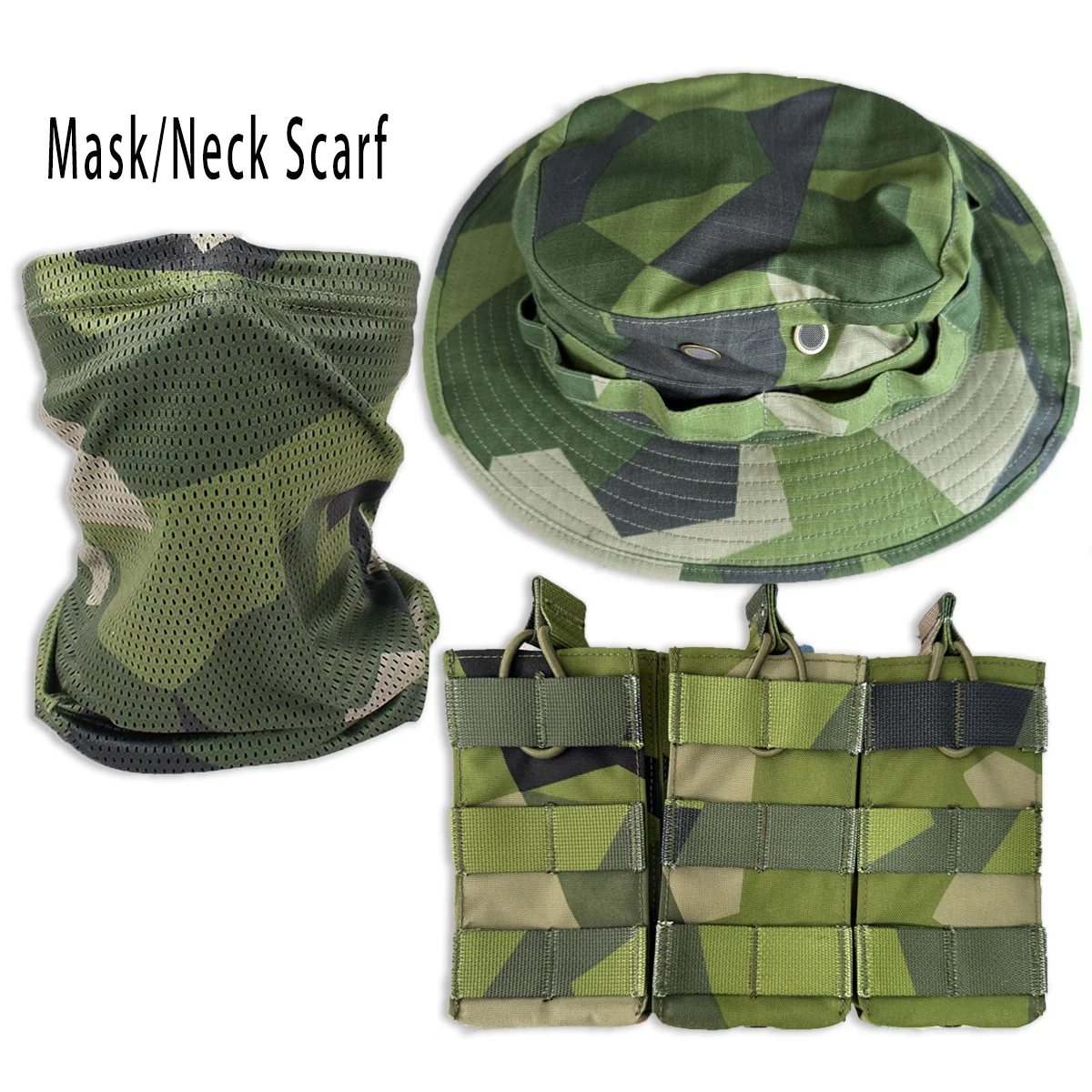 Customized Sweden M90 camouflage  Fishmen Bonnie Hat Cap tactical equipment - helmet cover/ triple/ Magazine Bag/Scarf DIY