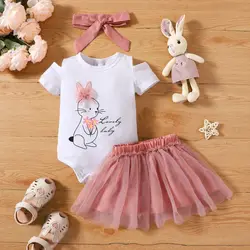 Newborn baby girl, summer bunny print short sleeved bunny wrap, buttocks, skirts, headscarves