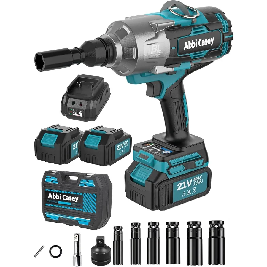 

Ударный гайковерт 3/4 дюйма, бесщеточный, 1400 фут-фунтов (2000 Н·м) и 4500 об/мин, высокомоментный, с 2 аккумуляторами 4.0 Ач и быстрой зарядкой