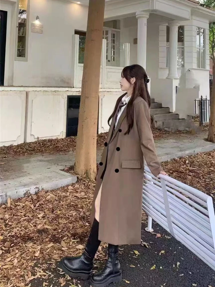 Cappotto formale lungo nero da donna 2025 Primavera Autunno Moda Capispalla casual Stile coreano Design premium