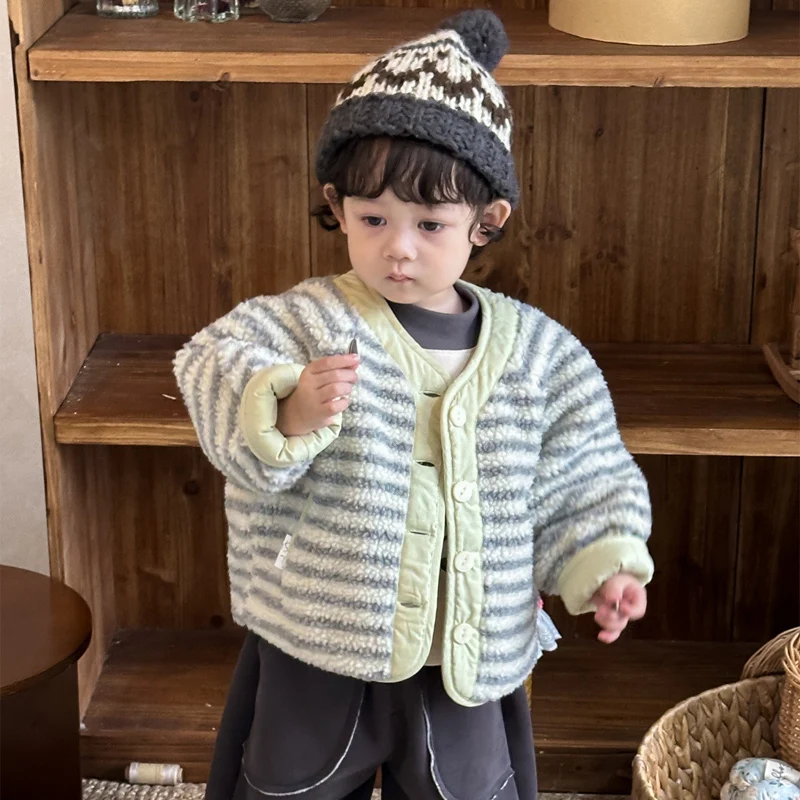 

Winter Warm Toddler Baby Boys Girls Cotton Single-Breasted Fleece Lined Reversible Jacket Kids Coats Children Outfit Tops 0-4 Yr