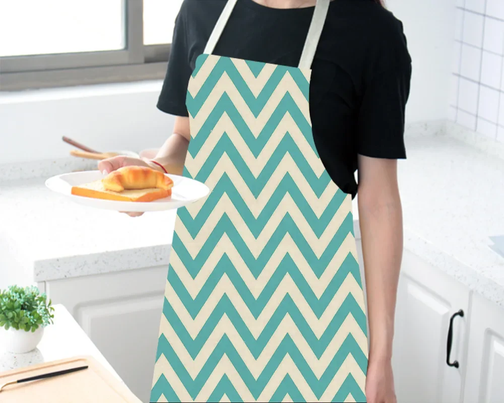 1 Pcs 38x47cm Geometric Pattern Apron Linen Children Adults Wave Triangle Nordic Sweet Apron for Home Kitchen Cooking Baking