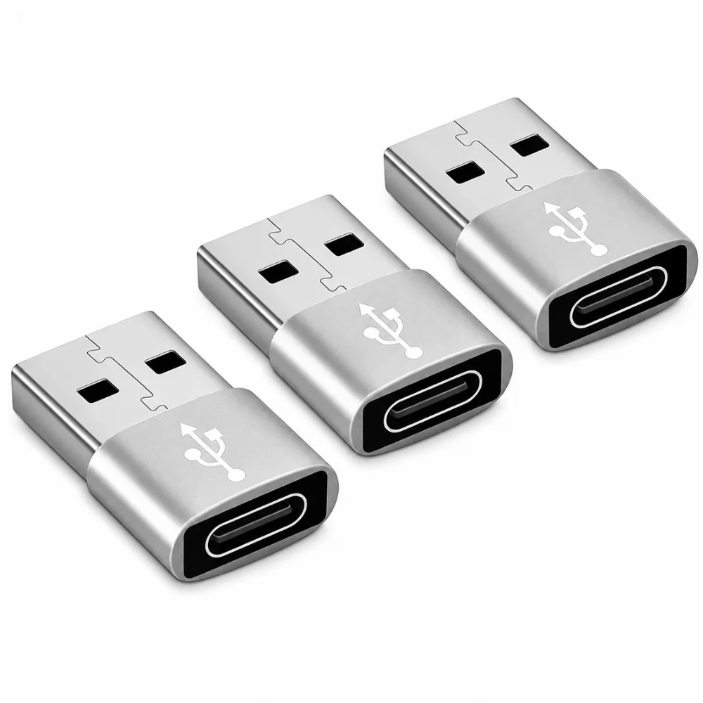3-Pack USB-C Female to USB-A Male Adapter, Type-C to A Charger Cable Adapter for Apple iPhone & Android Samsung & more