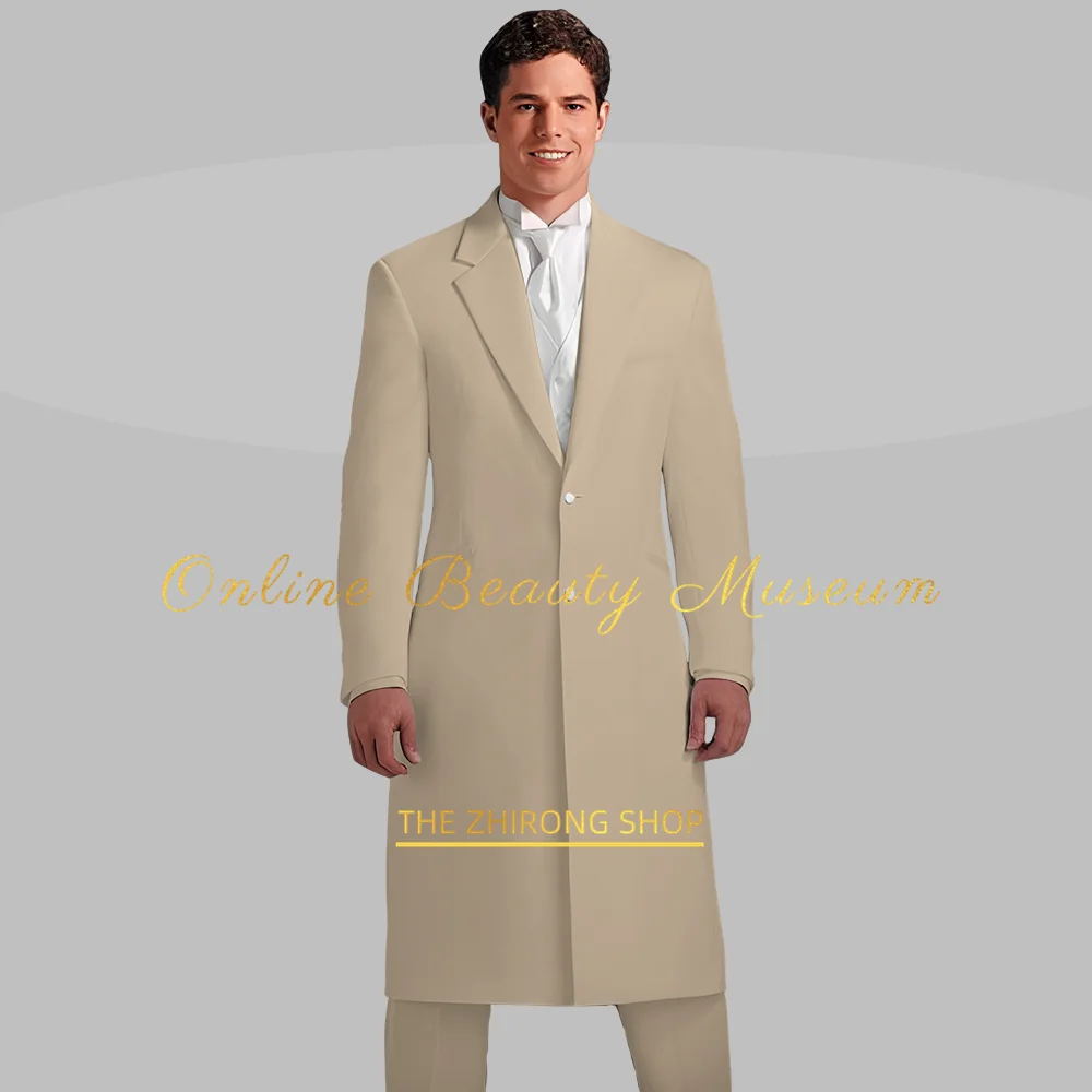 Men's Khaki 2-piece suit (Overcoat+Pants) Notched Lapel Dust Coat for Winter Wedding Outdoor Events Cocktail Party Custom Tuxedo