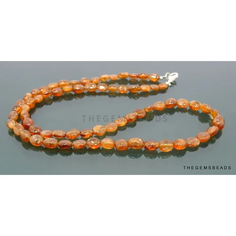 18inch Natural Orange Hessonite Garnet Smooth Oval Beads Necklace 9-12mm, JanBirth.