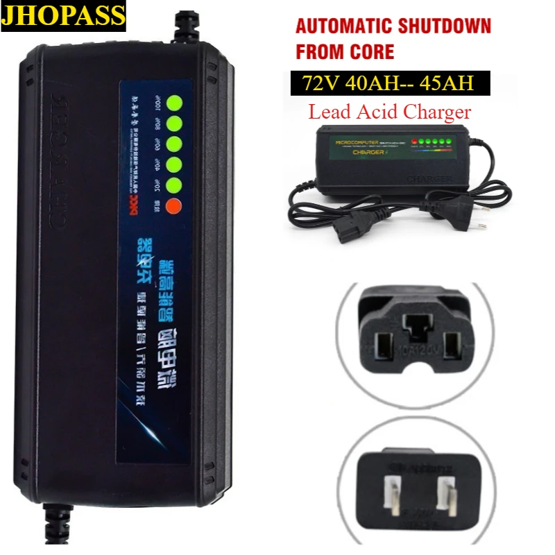 HD Smart 72V 40AH-45AH 6LED AGM GEL Dry Water Lead Acid Battery Charger for Motorcycle E-bike Scooter 110V-220V EU AU UK US Plug