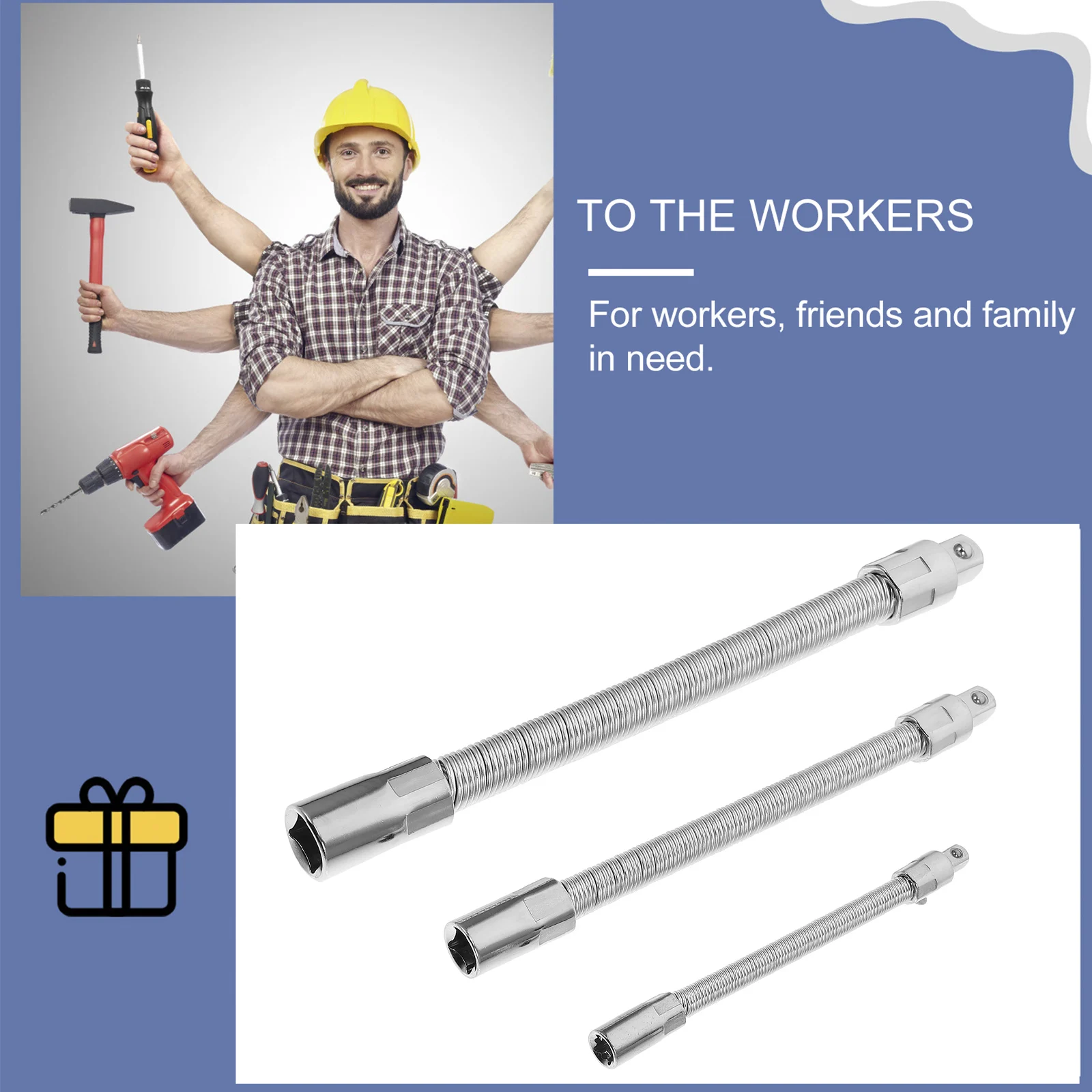 

3Pcs Flexible Extension Bar Steel Rod Elastic Shaft Wrench Adapter Long Socket Ratchets Repair Car Engine Uninstall Screw