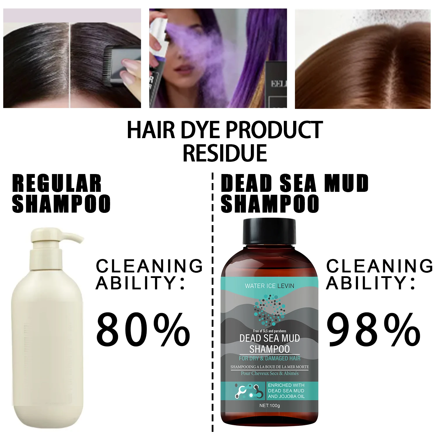 شامبو طين البحر الميت للشعر الجاف والتالف - مع زيت الجوجوبا والبيوتين وحمض الهيالورونيك SLS وخالي من البارابين