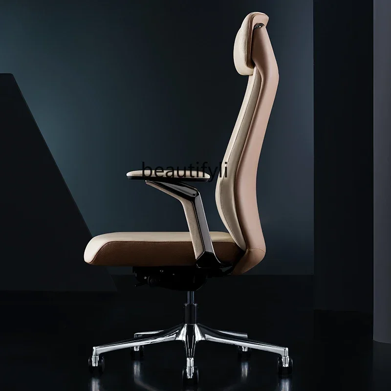 

ALight luxury leather boss office ergonomics computer comfort study president seat can lie down