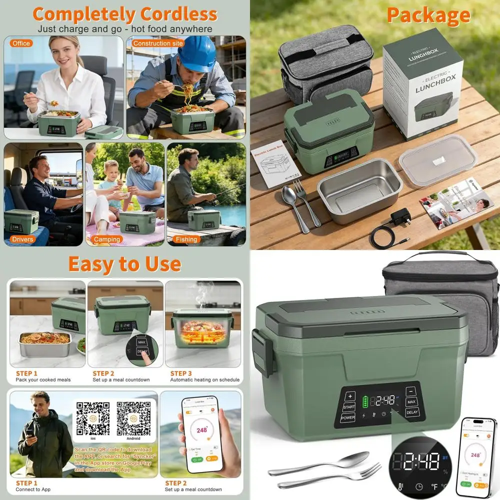 

Portable Rechargeable Electric Lunch Box for Adults, Scheduled Heating, Memory Function, Automatic Warming, Ideal White Elephant