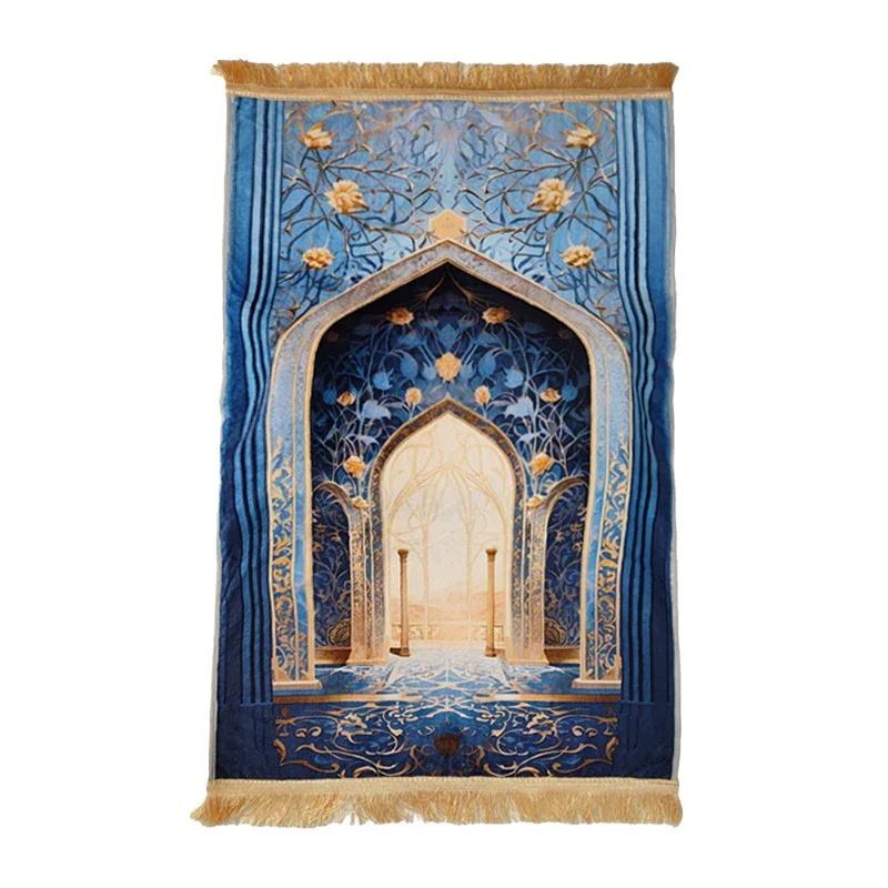 Weiche, dicke islamische Gebetsmatte, rutschfester Vintage-Quasten-Teppich Sajadah für muslimische Ramadan-Heimdekoration.