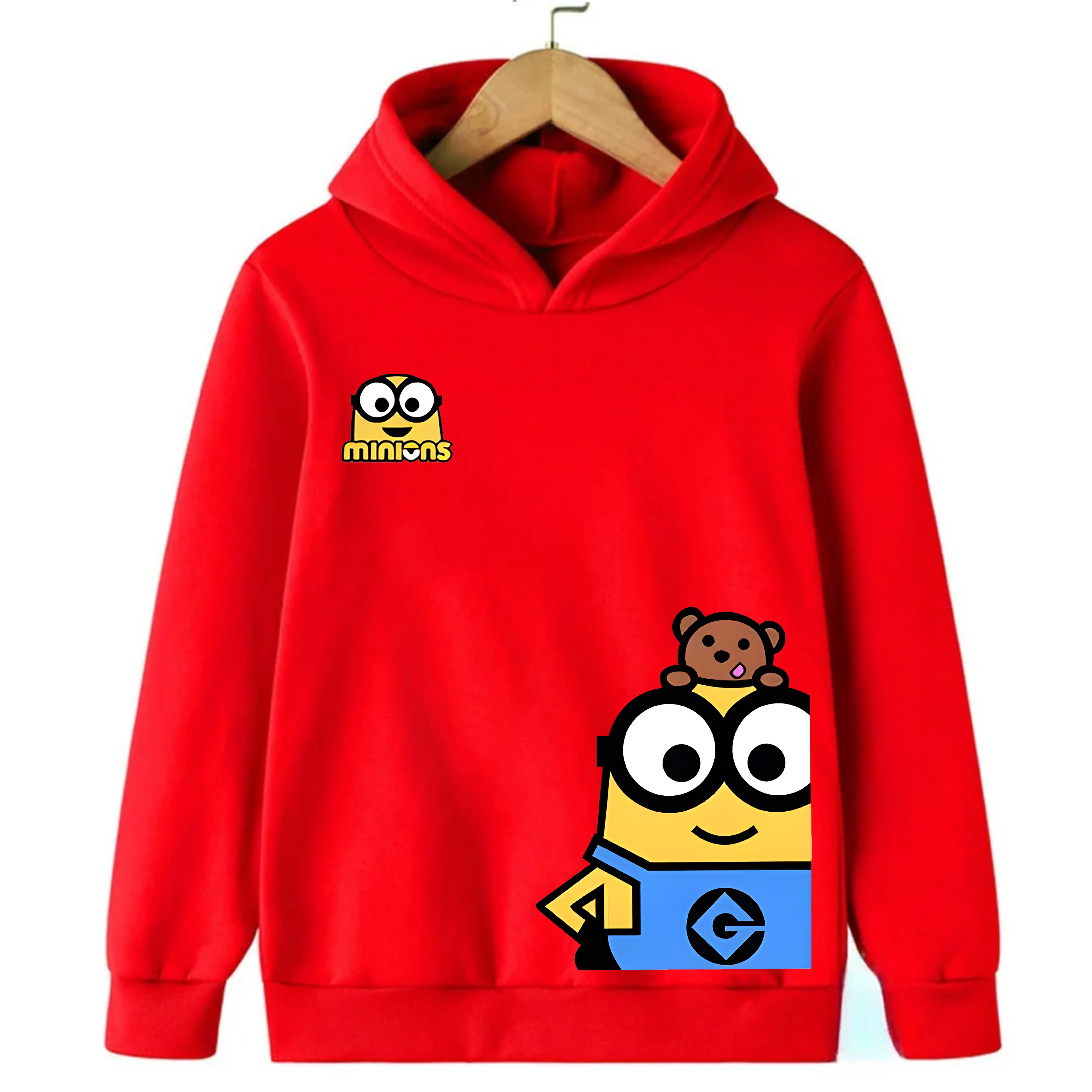 سترة بغطاء للرأس مطبوعة برسوم كارتونية مينيونز للأطفال، سترة كاجوال سوداء طويلة الأكمام بغطاء للرأس #3