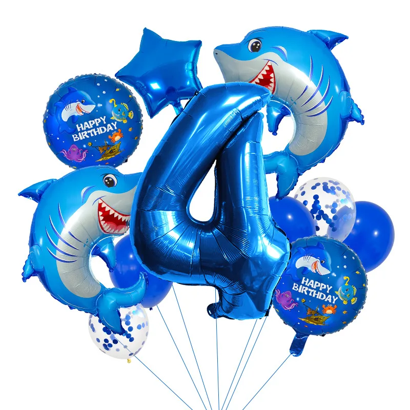 14-teiliges Hai-Themen-Zahlenballon-Set für Jungen-Geburtstagsfeiern, Ozean-Tier-Dekorationsbälle, Familienfoto-Hintergrund-Deko – Detail 5