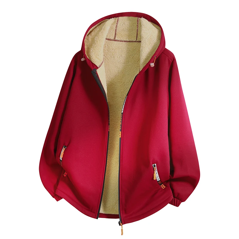 Women Sherpa Fleece Lined Hooded Jacket Solid Color Full Zipper Coat Casual Long Sleeve Hoodie Windbreaker Warm Autumn Winter Ou