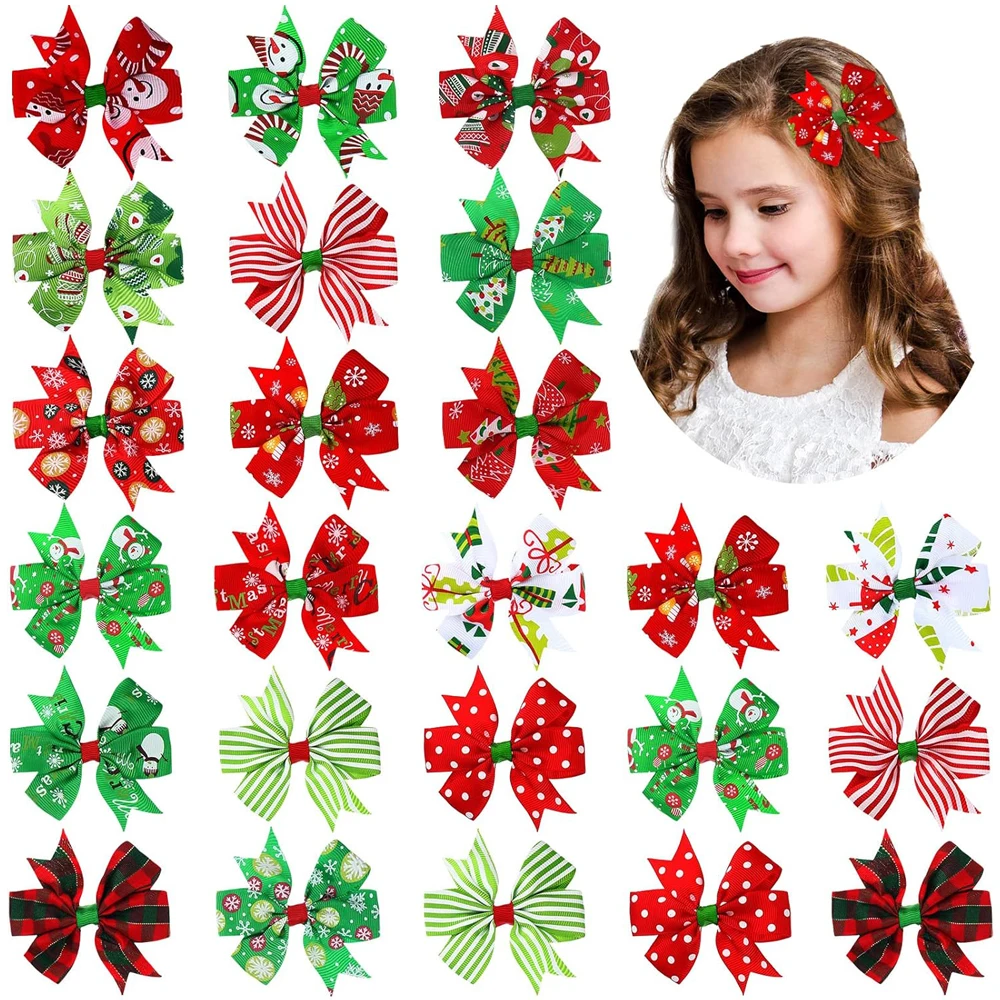 2PCS Weihnachten Haarschleifen Clips für Mädchen Weihnachten Haarschmuck Bunte Boutique Haarspangen Schleife Haarnadeln Haarspange Dekor