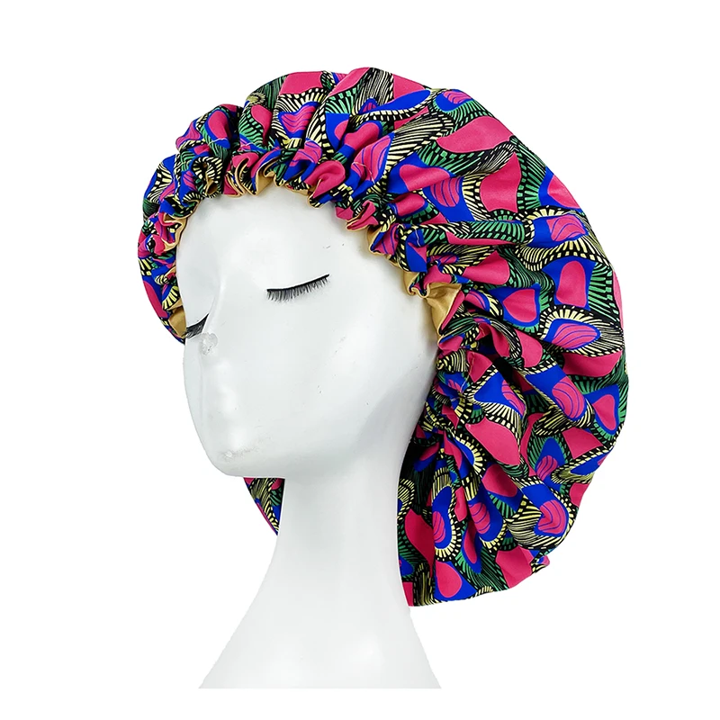 Gorro de satén con estampado grande para mujer, gorro de dormir elástico y sedoso de Ankara, accesorios para el cabello a la moda, novedad