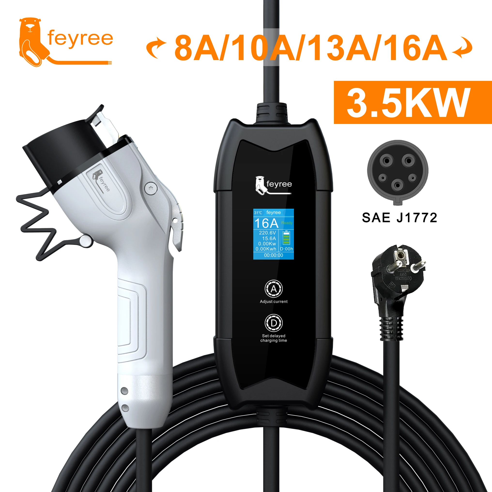Feyree EV Tragbares Ladegerät Typ2 / GB/T Steckverbinder 16A 1-Phasig 3,5KW Typ1 3,5m Wallbox Ladestation für Elektrofahrzeuge – Detail 15