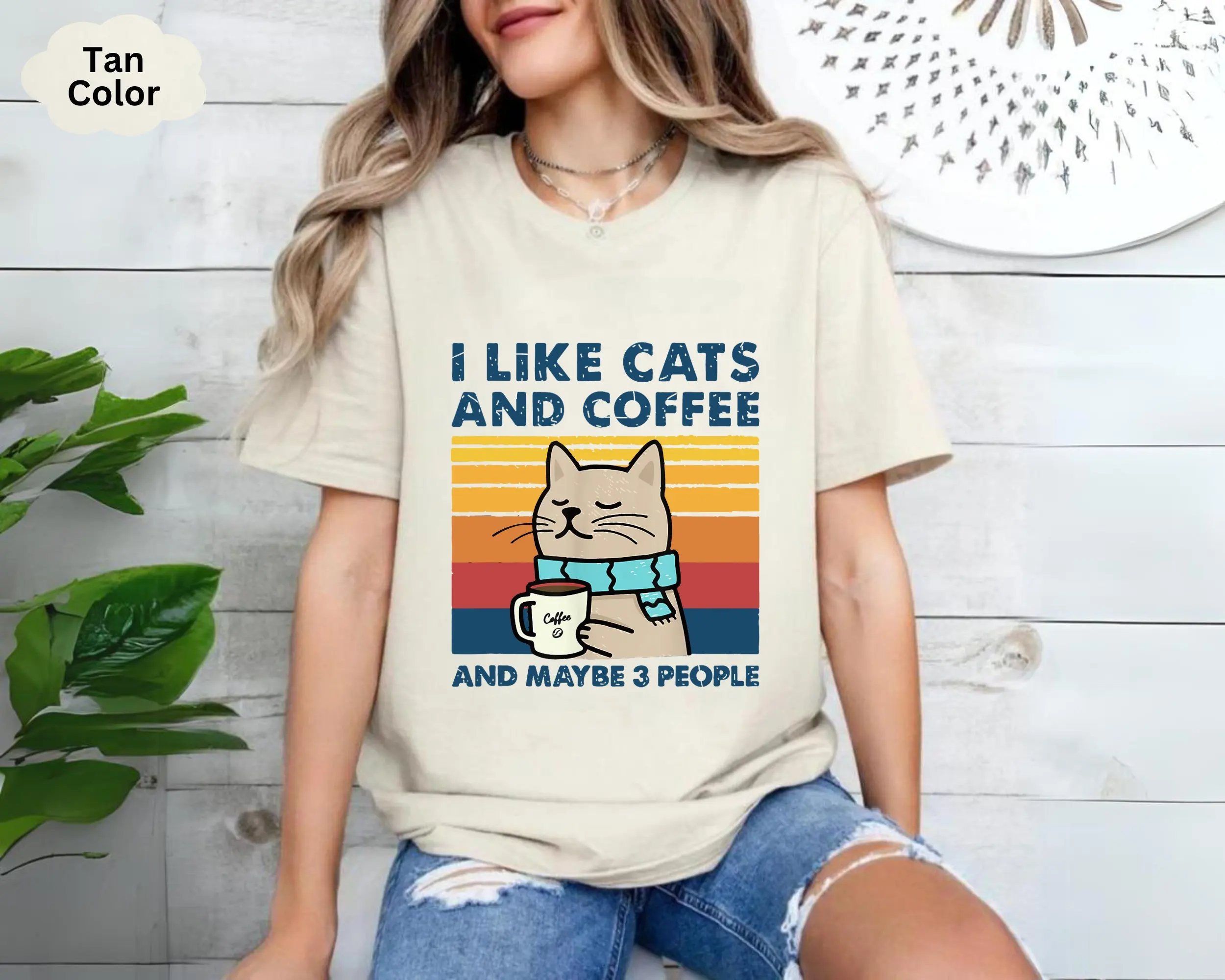 Футболка «I Like Cats And Coffee Maybe 3 People», забавная футболка CaT Lover, винтажная ретро-винтажная футболка