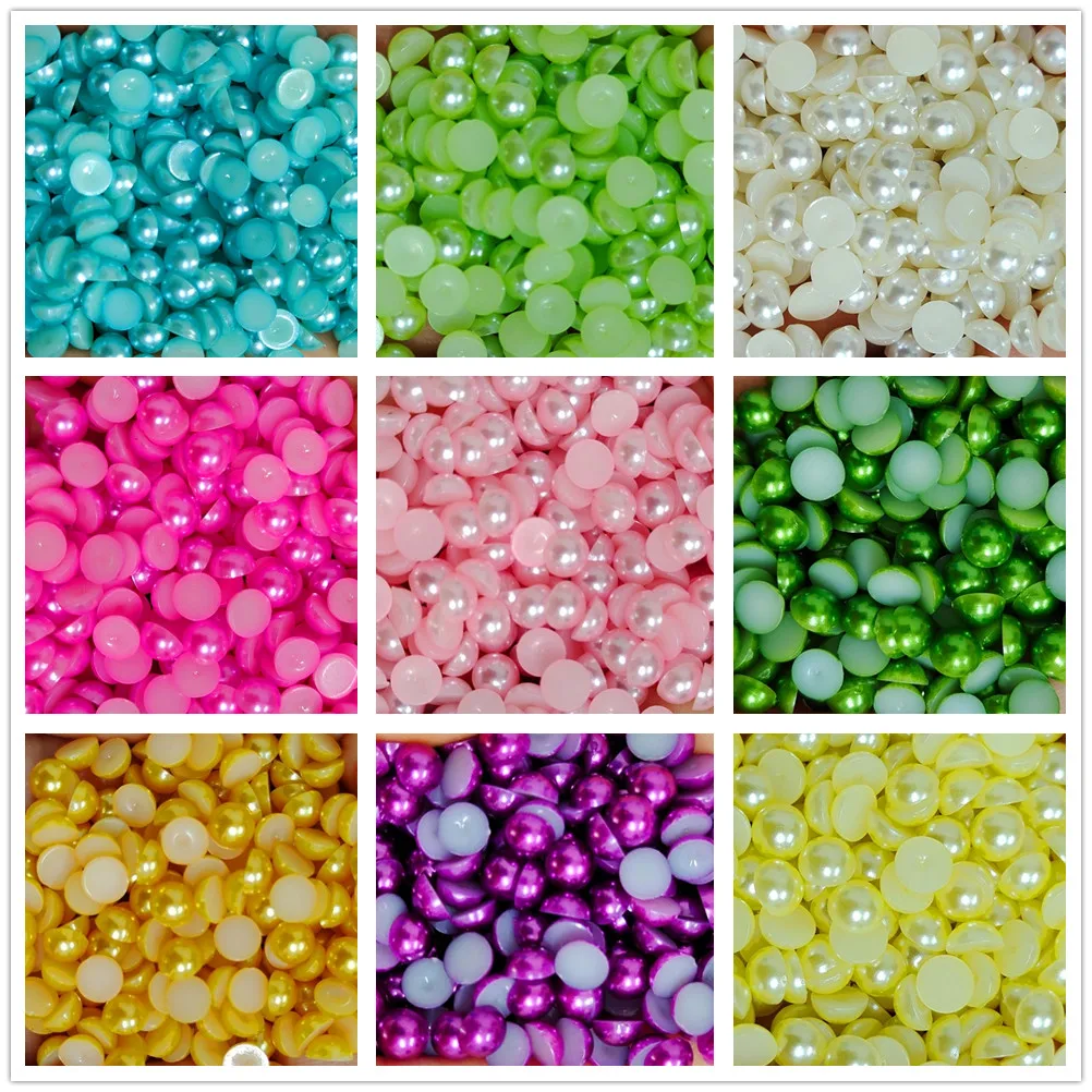 3mm-12mm Mix size  all colours ABS Half Round plastic pearl Non Hotfix Flat Back Nail Art Rhinestones Jewelry Making