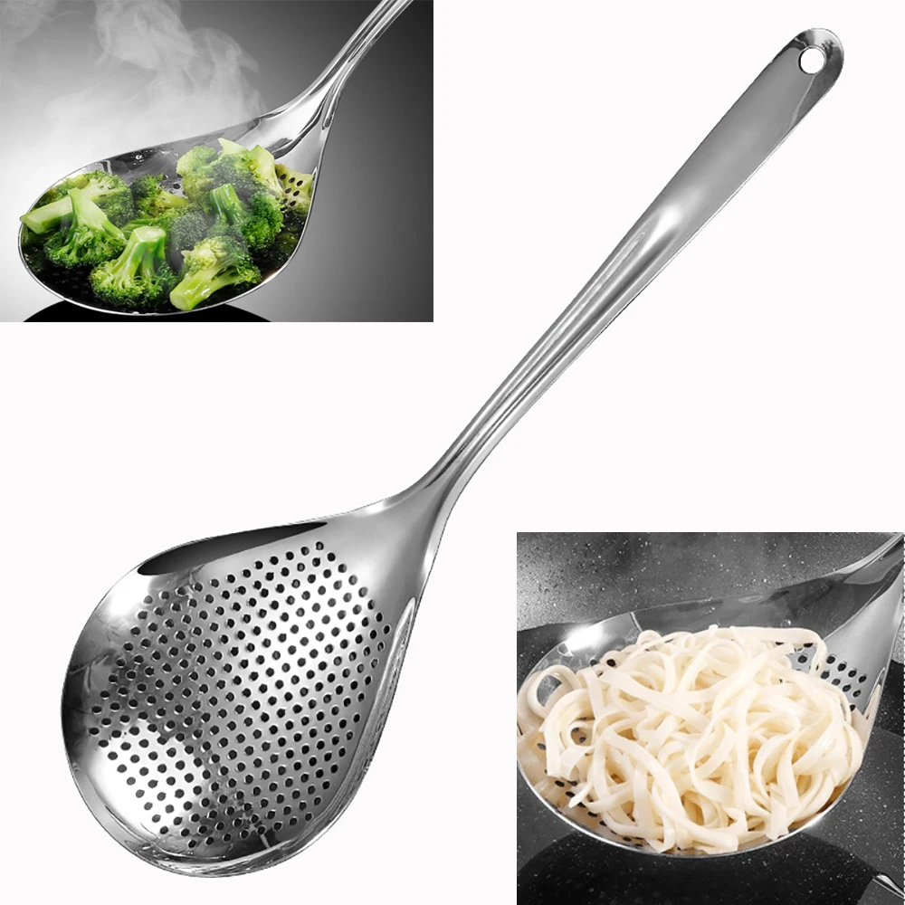 

304 Stainless Steel Slotted Spoon Mesh Deep Fryer Oil Frying Scoop For Removing Filtering Strainer Spoon Skimmer For Dumplings