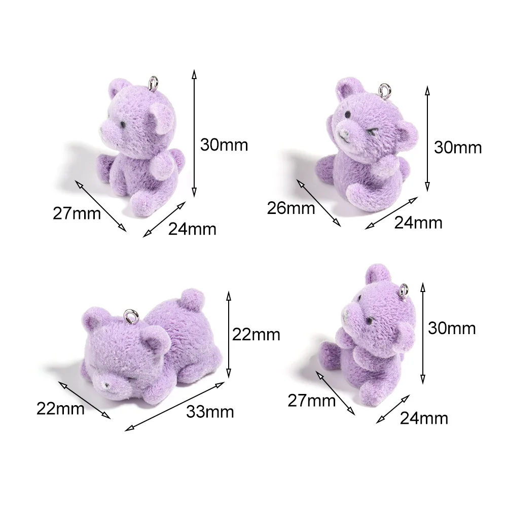 20Pcs 3D Cute Flocking Bear Charms Cartoon Animal Plush Doll Resin Pendant Phone Keychain Necklace Earring Bag DlY Jewelry Make