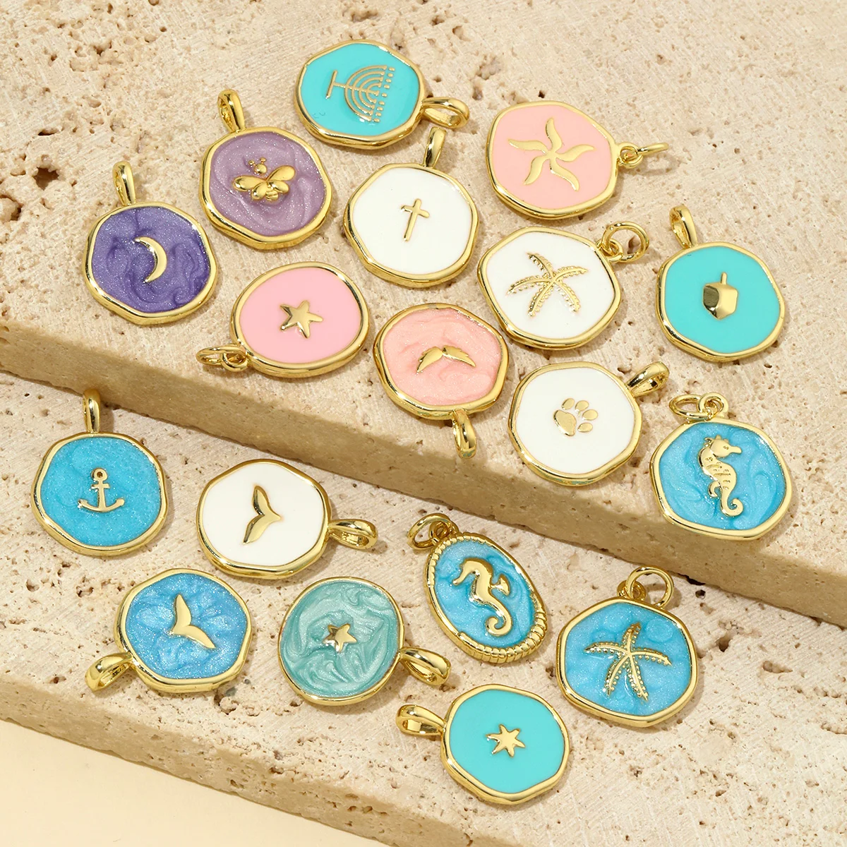 3pcs/Lot 18k Gold Plated Enamel Moon Butterfly DIY Charms Women Starfish Seahorse Necklace Pendants Wing Star Jewelry