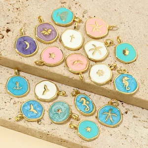 3 buah / Banyak 18k Emas Disepuh Enamel Moon Butterfly DIY Pesona Wanita Bintang Laut Kuda Laut Kalung Liontin Sayap Bintang Perhiasan 10 pesona sayap penjualan terbaik - №