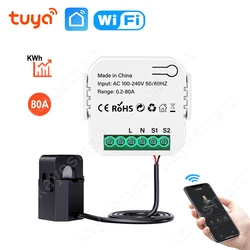 Tuya Smart Life WiFi misuratore di energia digitale 80A con trasformatore di corrente morsetto sensore App Monitor potenza fai da te 110V 240V 50/60Hz