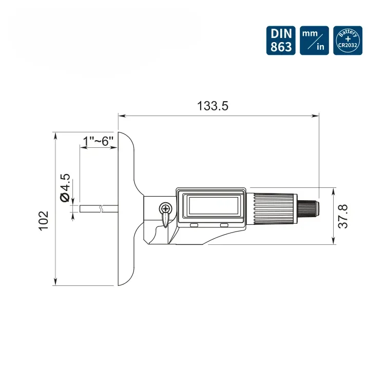 Cyfrowy mikrometr głębokości o wysokiej precyzji 0-150/0-6 cali Narzędzie do pomiaru głębokości otworów o rozdzielczości 0,001