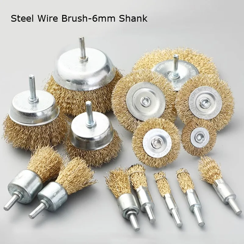 3/5/10pcs 6mm Shank Wire Brush for Electric Angle Grinder T/Bowl/Cylinder Shaped Wheel Head for Polishing Rust Removal Deburring