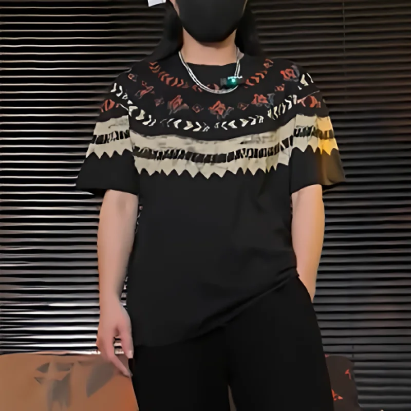 

2024 Summer New Men's Fashion Basic Trendy Comfortable Shimmery Printed Crew Neck Half Sleeve T-shirt Casual All-match Tops