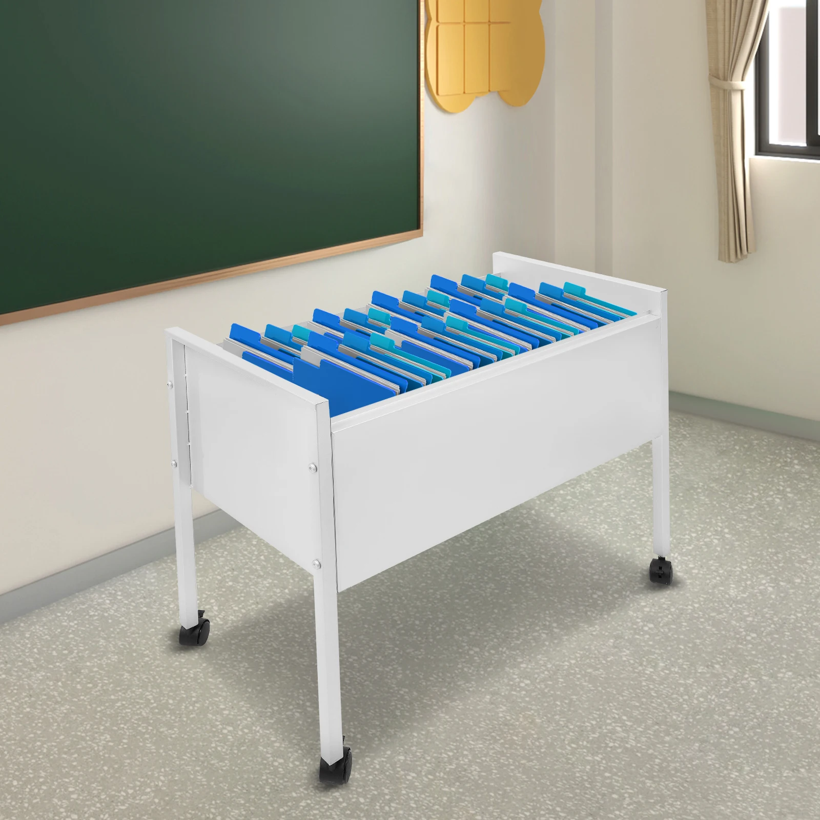 27,6*14,6*23,6 Zoll Moderner Bodenstehender Rechteckiger Silberner Rollcontainer aus Kohlenstoffstahl für Konferenzräume, Arbeitszimmer