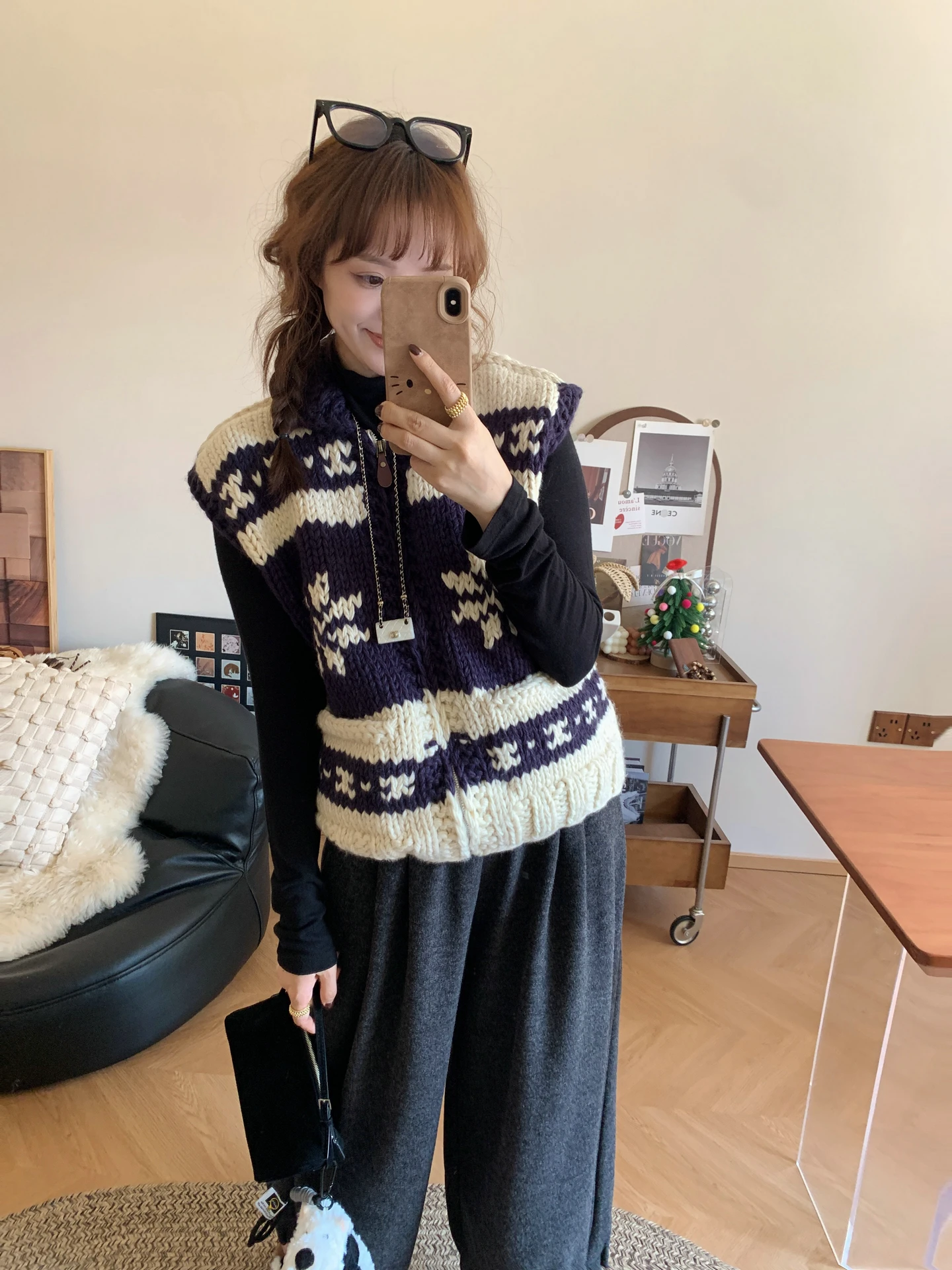 

Cisas Sle Handmade Thiened Knitted Sweater Vest Women's Autumn Winter Turn-down Collar Zipper Vest Outerwear