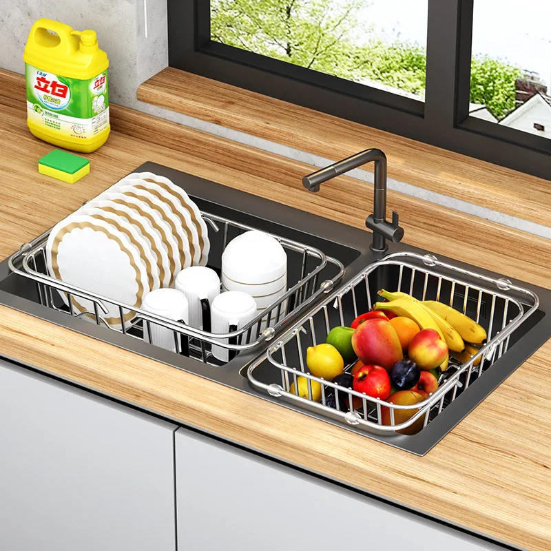 

Dish Strainer Dish Drainer Drying Rack Telescopic Stainless Steel Washing Basket Household Multifunctional Storage Water Tank