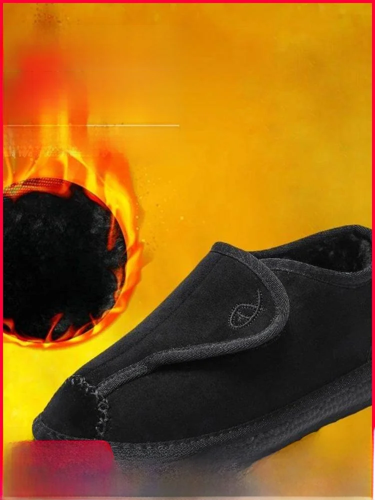 

Утепленные зимние ботинки на флисовой подкладке для мужчин, ретро-сапоги из замши на липучках, теплые повседневные ботинки с круглым носком, низким каблуком и резиновой подошвой