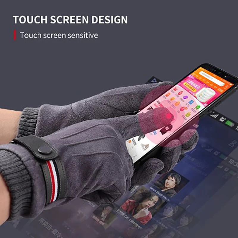 hombre guantes termicos hombre guantLuvas de camurça touch screen masculinas, luvas de dedo dividido, fivela espessa, à prova de vento, quente, ao ar livre, ciclismo, condução, masculino, inverno