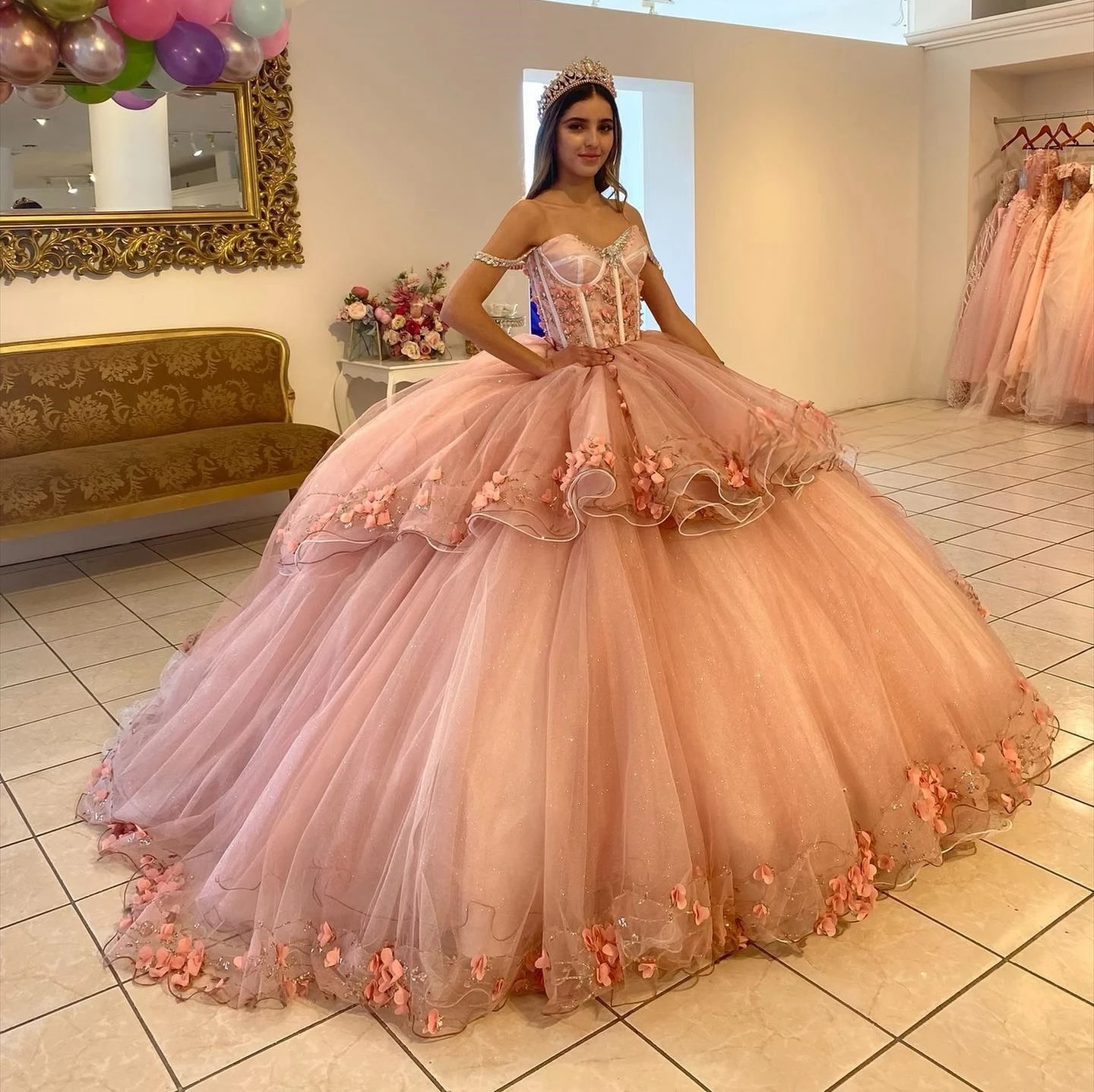 فساتين أميرة Quinceanera ، ثوب وردي ، زينة على شكل قلب من التل ، حلوة 16 فساتين ، 15 سنة ، مخصص