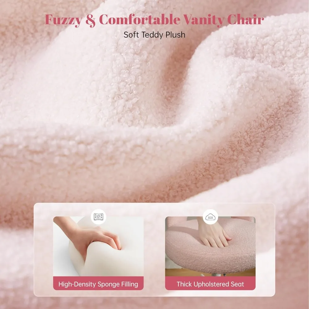 كرسي زينة دوار من القطيفة الوردية مع مسند ظهر وارتفاع قابل للتعديل لمكاتب المكاتب الصغيرة #3