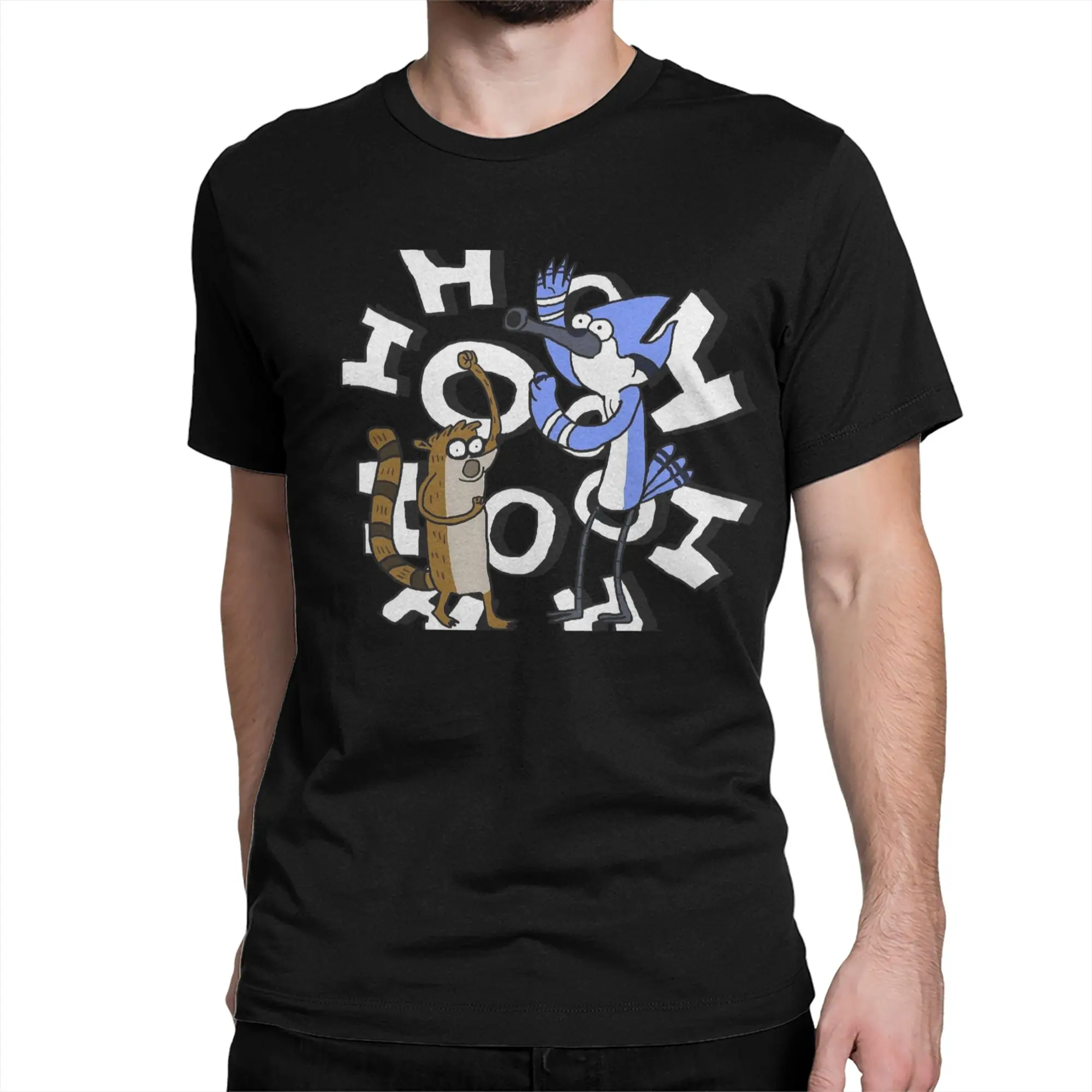 Fashion Ooooohh!!! Mordecai & Rigby Regulars Show T Shirt for Men Women  100% Cotton Tee Shirt Short Sleeve Clothes