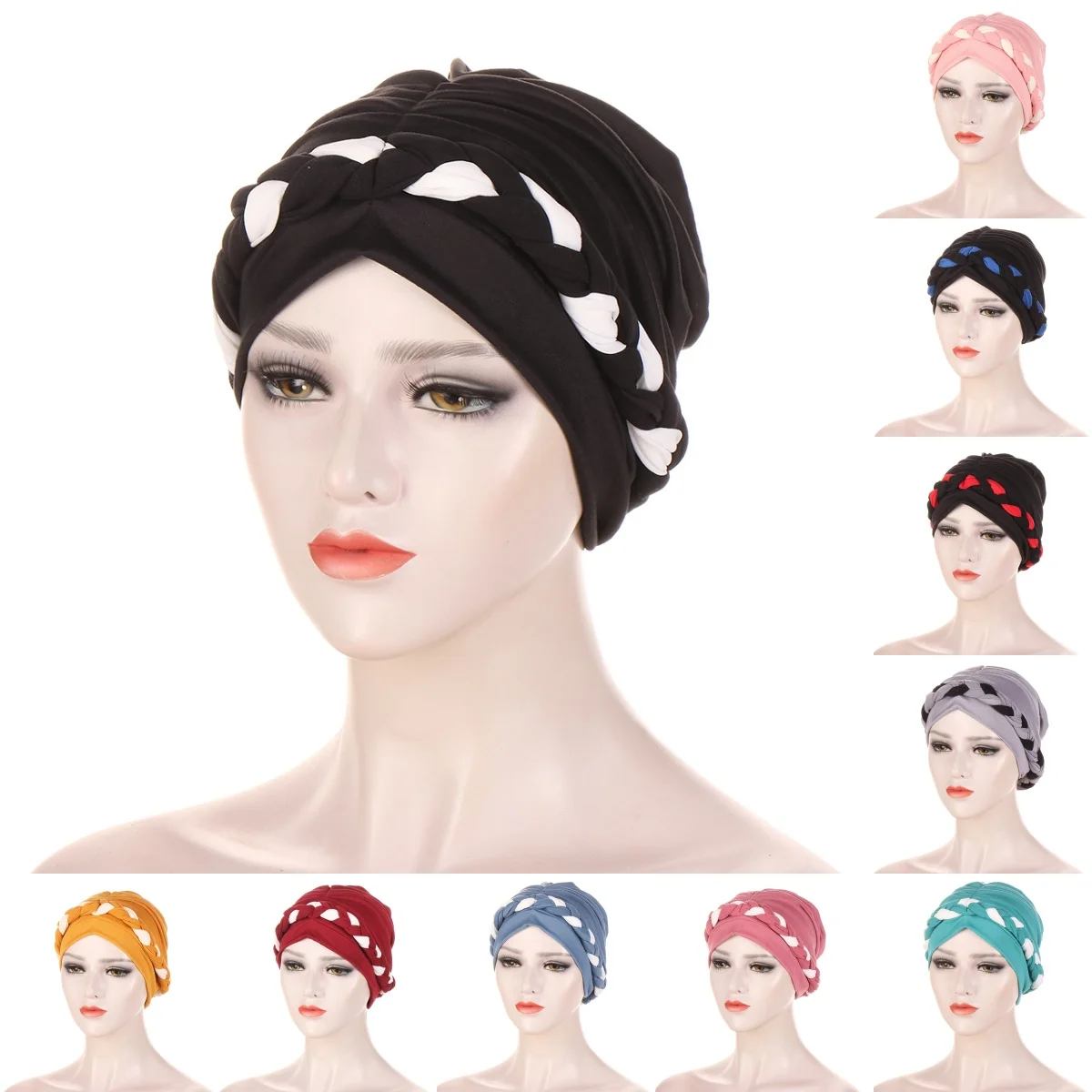 

Fashion Women Hijabs Lady Muslim Braid Head Turban Wrap Cover Cancer Chemo Islamic Arab Cap Hat Hair Loss Bonnet Beanies