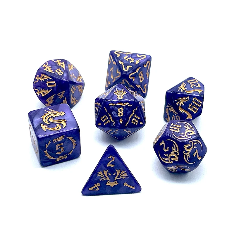 7PCS/set Multi-sided Dice Dragon New Textures Pattern Games Dice for DnD RPG Games Family Party Funny Table Games Accessories